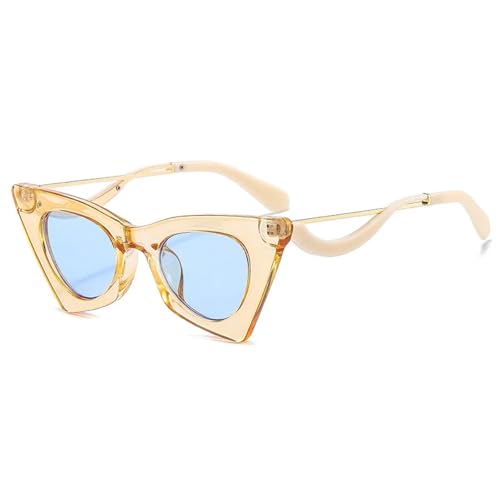 TOIPASTN Cat Eye Sonnenbrille Damen Punk Sonnenbrille Fashion UV400 (Hellbraun-Blau) von TOIPASTN