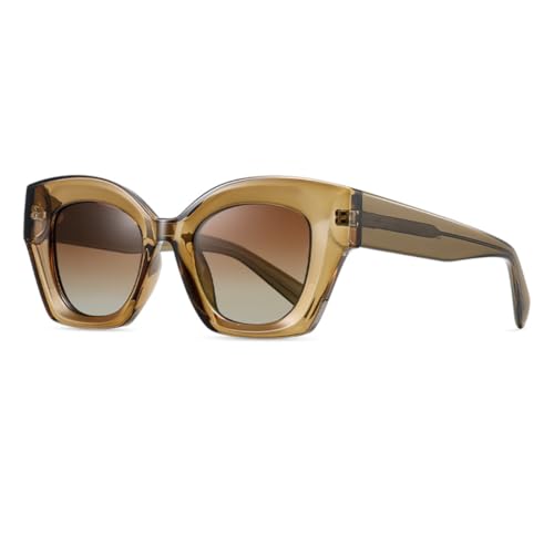 TOIPASTN Damen Polarisierte Sonnenbrille UV400 Acetat (Khaki Gradient Tea) von TOIPASTN