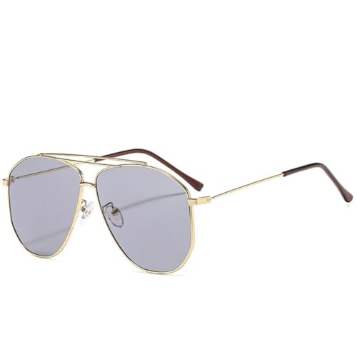 TOIPASTN Damen Sonnenbrille Luxus Punk Metallrahmen Herren UV400 (Gold Hellgrau) von TOIPASTN