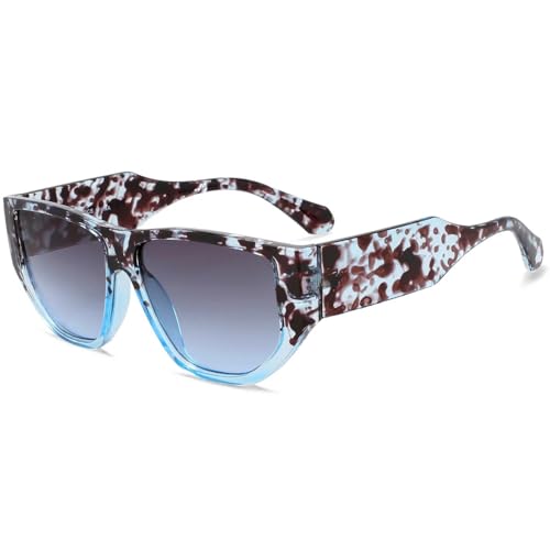 TOIPASTN Damen-Sonnenbrille mit breitem Bein, Retro-Blumenmuster, Herren-Sonnenbrille, UV400 (blau) von TOIPASTN