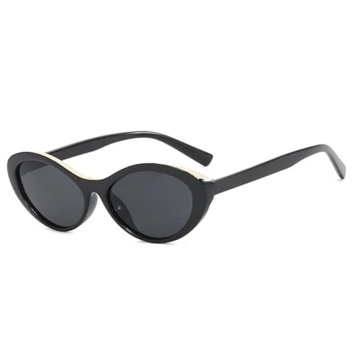 TOIPASTN Kleine ovale Damen-Sonnenbrille für Herren, modisch, luxuriös, Retro, UV400 (schwarz/grau) von TOIPASTN