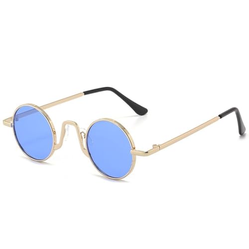 TOIPASTN Kleine runde Sonnenbrille Damen Herren Retro Shades Metall UV400 (Gold-Blau) von TOIPASTN