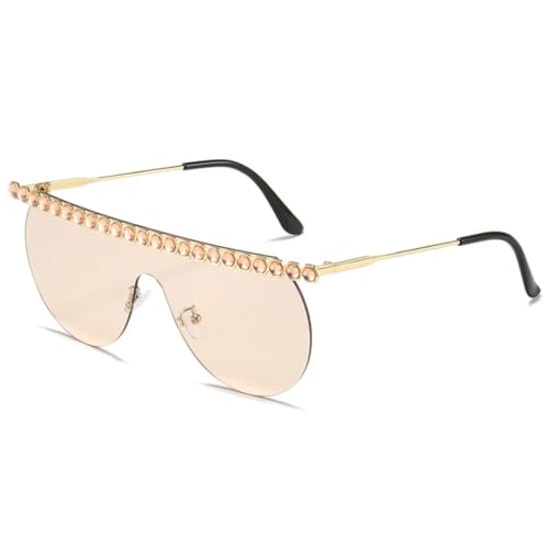 TOIPASTN Luxuriöse, einteilige, randlose Sonnenbrille für Damen und Herren, Vintage-Mode, UV400 (Gold-Champagner) von TOIPASTN