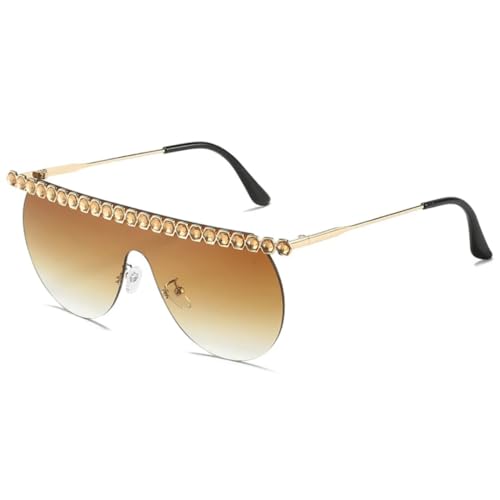 TOIPASTN Luxuriöse, einteilige, randlose Sonnenbrille für Damen und Herren, Vintage-Mode, UV400 (Gold Gradient Tea) von TOIPASTN