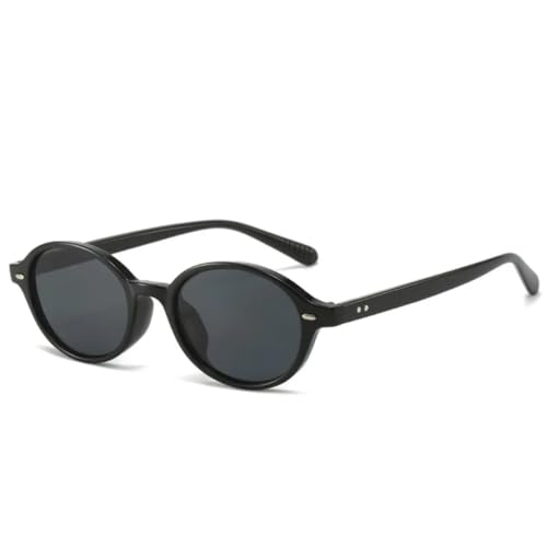 TOIPASTN Luxuriöse Sonnenbrille mit kleinem Rahmen und ovalen Nieten, Damen und Herren, modisch, UV400 (schwarz/grau) von TOIPASTN