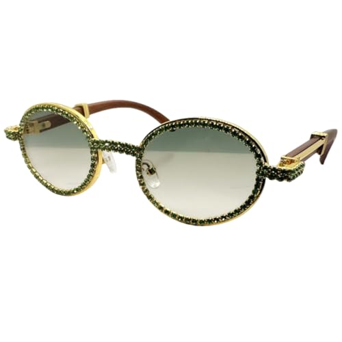 TOIPASTN Luxus Metall Sonnenbrille Damen Mode Oval UV400 (Gold-Grün) von TOIPASTN