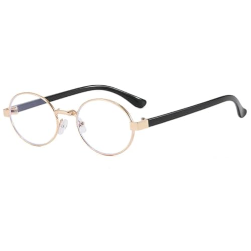 TOIPASTN Luxus Punk Retro Kleine Ovale Damen Sonnenbrille Metall Herren UV400 (Gold Klar) von TOIPASTN