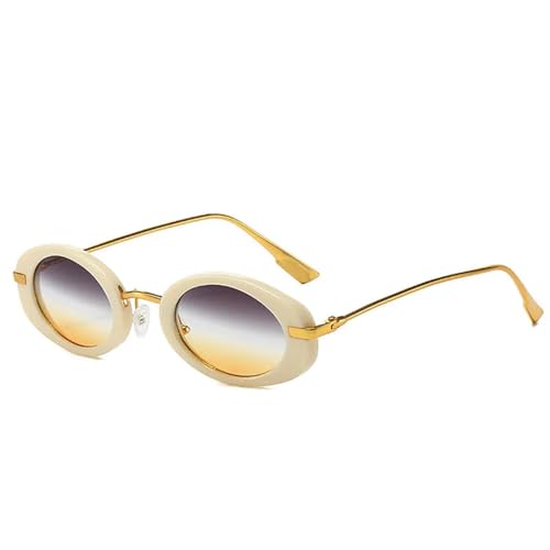 TOIPASTN Metall Punk Oval Sonnenbrille Mode Damen Herren Shades Luxus UV400 (Grau Gelb) von TOIPASTN