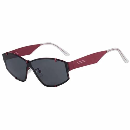 TOIPASTN Modische Cat-Eye-Sonnenbrille für Damen, Vintage, randlos, luxuriös, UV400 (rot/grau) von TOIPASTN