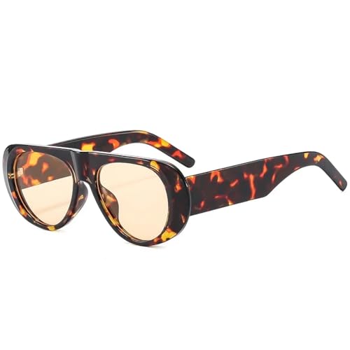 TOIPASTN Modische Damen-Sonnenbrille im Retro-Stil, UV400, für Herren, breite Beine (Leoparden-Champagner) von TOIPASTN