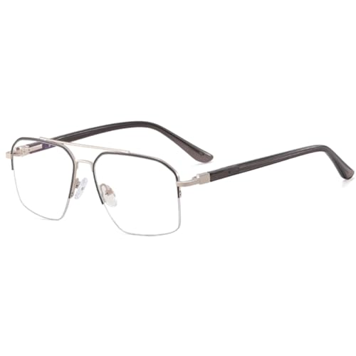 TOIPASTN Modische Herren-Brille mit transparenten Metallgläsern Anti-Blaulicht Ultraleicht CP, Silbergrauer Rahmen, Einheitsgröße von TOIPASTN