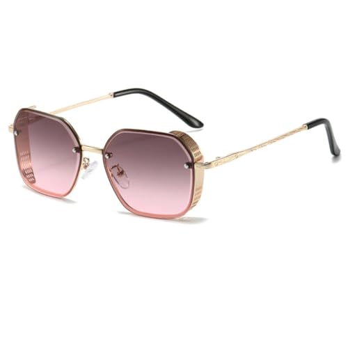 TOIPASTN Modische Punk-Sonnenbrille für Herren, Retro, Metall, Verlaufsglas, weiblich, UV400 (Gold-Grau-Pink) von TOIPASTN