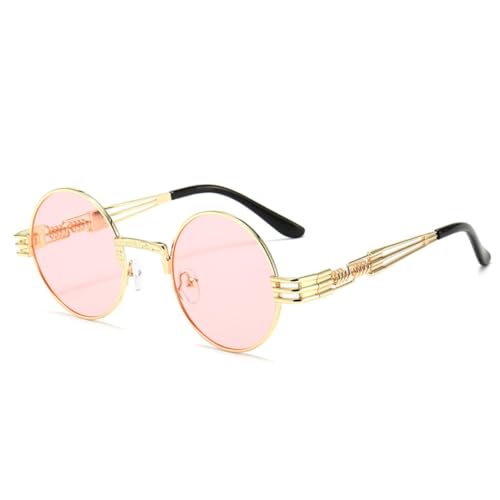 TOIPASTN Modische Retro-Steampunk-Sonnenbrille, rund, für Herren und Damen, Frühlingsbein, UV400 (Gold, ClearPink) von TOIPASTN