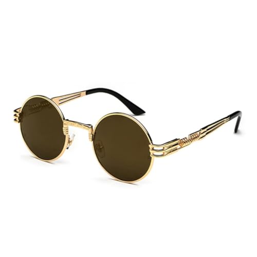 TOIPASTN Modische Retro-Steampunk-Sonnenbrille, rund, für Herren und Damen, Frühlingsbein, UV400 (N3 Gold LocalGold) von TOIPASTN