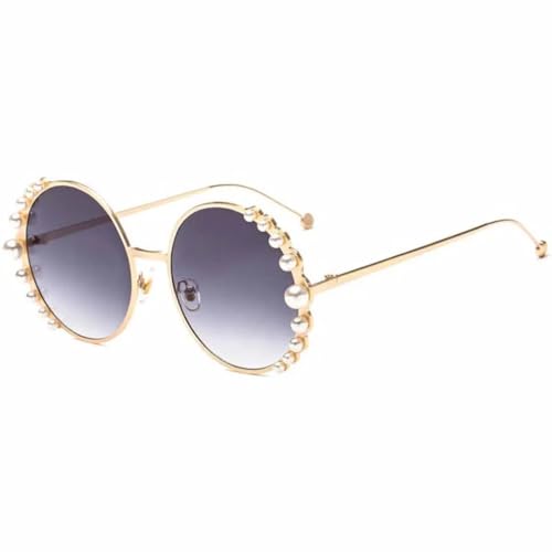 TOIPASTN Modische Sonnenbrille mit rundem Rahmen für Damen und Herren, UV400 (Gold, Farbverlauf, Grau) von TOIPASTN
