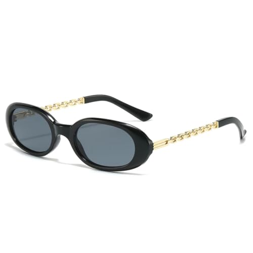TOIPASTN Modische kleine ovale Sonnenbrille für Damen, Retro, Metall, Punk, UV400 (schwarz/grau) von TOIPASTN
