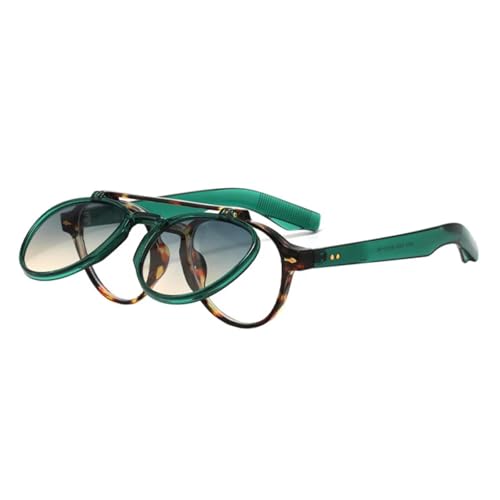TOIPASTN Modische ovale Sonnenbrille mit UV400-Schutz, Retro-Flip-Linsen, Damen und Herren (Leopard-Blau-Gelb) von TOIPASTN