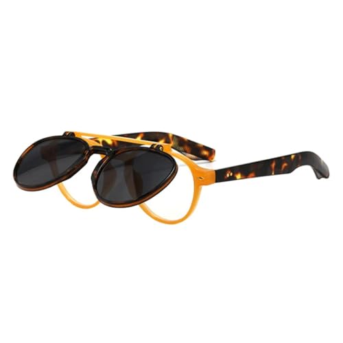 TOIPASTN Modische ovale Sonnenbrille mit UV400-Schutz, Retro-Flip-Linsen, Damen und Herren (Leopard-Schwarz) von TOIPASTN