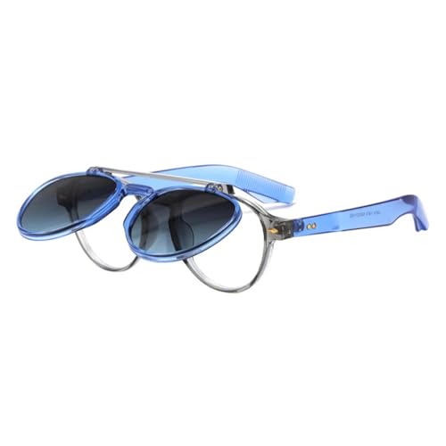 TOIPASTN Modische ovale Sonnenbrille mit UV400-Schutz, Retro-Flip-Linsen, Damen und Herren (blaugrau-grün) von TOIPASTN