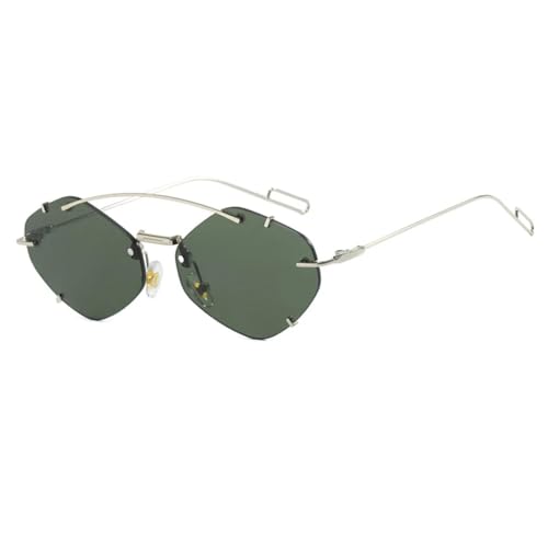 TOIPASTN Modische randlose Sonnenbrille für Damen, Retro, UV400 (Silber-Grün) von TOIPASTN