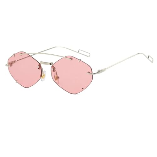 TOIPASTN Modische randlose Sonnenbrille für Damen, Retro, UV400 (Silber-Pink) von TOIPASTN