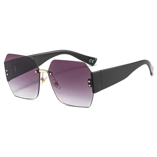 TOIPASTN Modische randlose Sonnenbrille für Damen, UV400 (C1 Schwarz-Grau) von TOIPASTN