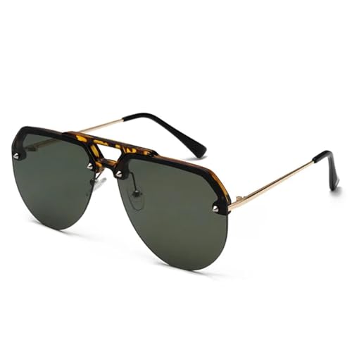 TOIPASTN Modische randlose Sonnenbrille für Damen, übergroß, Vintage, UV400 (Leopardengrün) von TOIPASTN