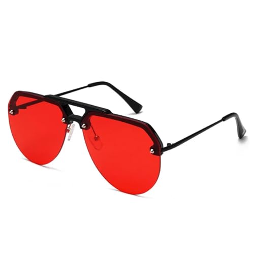 TOIPASTN Modische randlose Sonnenbrille für Damen, übergroß, Vintage, UV400 (Schwarz-Rot) von TOIPASTN
