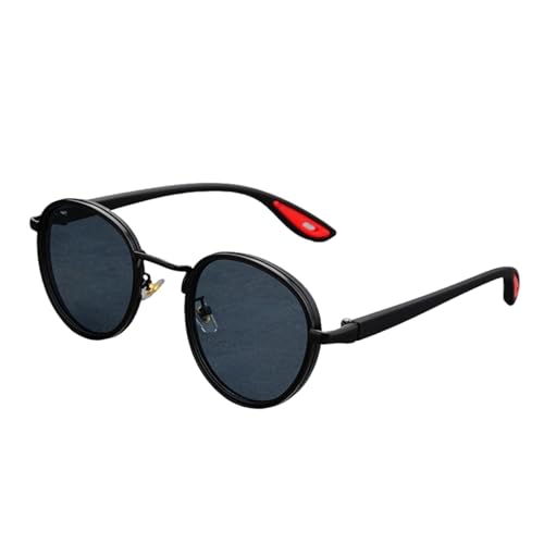 TOIPASTN Modische runde Sonnenbrille für Damen und Herren, ultraleichter Metallrahmen (schwarz-grau) von TOIPASTN