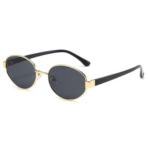 TOIPASTN Ovale Sonnenbrille Retro UV400 Damen Herren (Gold-Schwarz Grau) von TOIPASTN