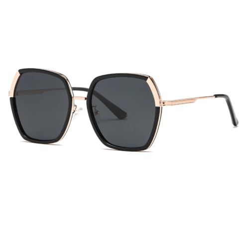 TOIPASTN Polarisierte Sonnenbrille Damen Uv400 Herren Metall (Schwarz Gold Grau) von TOIPASTN
