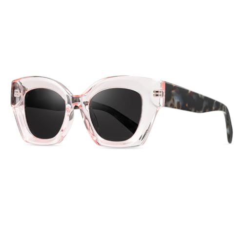 TOIPASTN Polarisierte Sonnenbrille für Damen, UV400, Acetat (klar, rosa, grau) von TOIPASTN