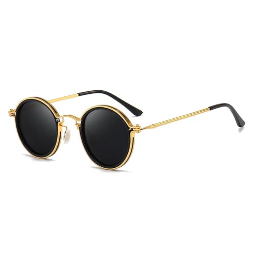 TOIPASTN Polarisierte Sonnenbrille für Herren, Luxus-Metallrahmen, rund, UV400 (Gold/Schwarz) von TOIPASTN