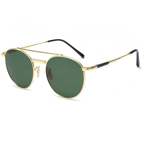 TOIPASTN Polarisierte ovale Sonnenbrille für Herren, Retro-Sonnenbrille mit Metallrahmen, für Damen (C02, goldgrün) von TOIPASTN