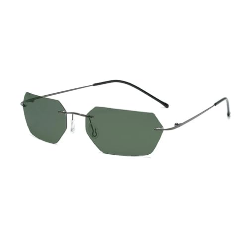 TOIPASTN Polarisierte randlose Sonnenbrille für Herren, ultraleichte polygonale Sonnenbrille für Damen (C04 Grün) von TOIPASTN