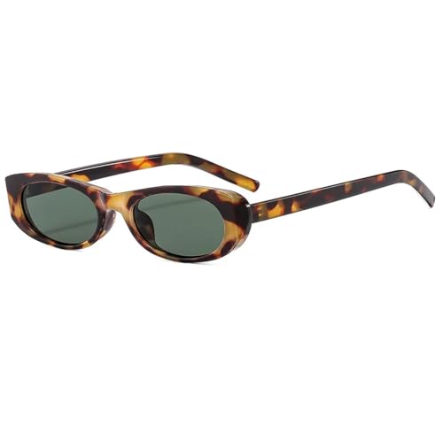 TOIPASTN Punk Kleine Ovale Sonnenbrille Damen Herren Luxus Fashion Shades UV400 (Leopard-Grün) von TOIPASTN