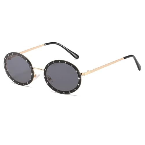 TOIPASTN Randlose runde Sonnenbrille Damen Mode Metallrahmen Vintage UV400 (Gold-Schwarz) von TOIPASTN