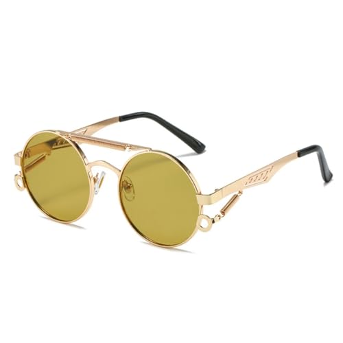 TOIPASTN Retro Metall Runde Sonnenbrille Damenmode Gradient Mirror Herren Punk (Goldgelbgrün) von TOIPASTN