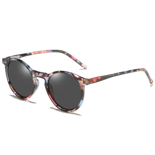 TOIPASTN Retro Polarisierte Sonnenbrille Herren Damen Kleiner runder Rahmen UV400 (C6 Blume-Schwarz) von TOIPASTN