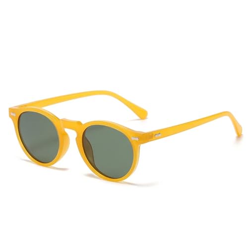 TOIPASTN Retro Polarisierte Sonnenbrille Herren Damen Mode Kleine Runde Sonnenbrille (C5-Gelbgrün) von TOIPASTN