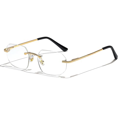 TOIPASTN Retro Randlose Sonnenbrille Herren Polygon Luxus Sonnenbrille Damen (C09 Golden Clear) von TOIPASTN
