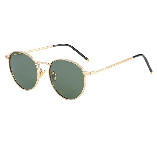 TOIPASTN Retro Runde Polarisierte Sonnenbrille Herren Metall Punk Sonnenbrille Damen Mode UV400 (C03 Golden Green) von TOIPASTN