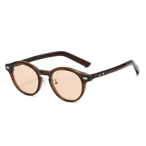TOIPASTN Retro Runde Punk Nieten Sonnenbrille UV400 Mode (Braun Champagner) von TOIPASTN
