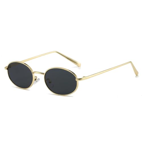TOIPASTN Retro-Sonnenbrille mit kleinem ovalen Metallrahmen, UV400, für Herren, Punk (Goldgrau) von TOIPASTN