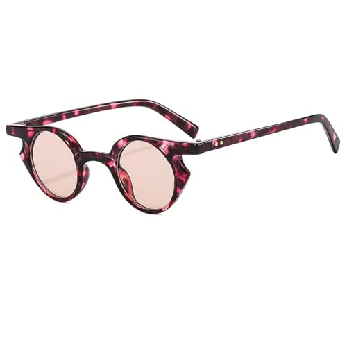 TOIPASTN Runde Sonnenbrille für Damen, modisch, kleiner Rahmen, UV400, Punk (C8Flower-LightBrown) von TOIPASTN