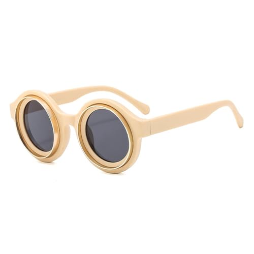 TOIPASTN Runde Sonnenbrille für Damen und Herren, modisch, Vintage, bunter Rahmen, UV400 (Beige-Grau) von TOIPASTN