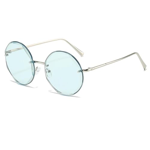 TOIPASTN Runde randlose Sonnenbrille Herren Damen Luxus Vintage UV400 (Silber-Blau) von TOIPASTN