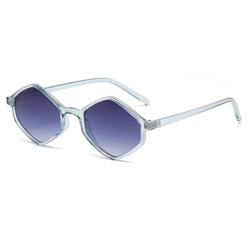 TOIPASTN Sonnenbrille Damen Klare Sonnenbrille Unregelmäßiger Vintage Kleiner Rahmen UV400 (klar blau) von TOIPASTN