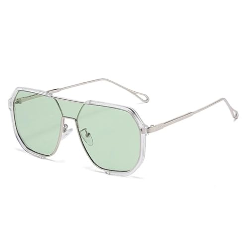 TOIPASTN Sonnenbrille Damen Metallrahmen Luxus Herren UV400 Shades Punk (Klar Silber-Grün) von TOIPASTN