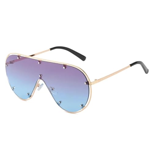TOIPASTN Sonnenbrille Damen Mode Nieten Linse Vintage UV400 (C4Gold-GrauBlau) von TOIPASTN